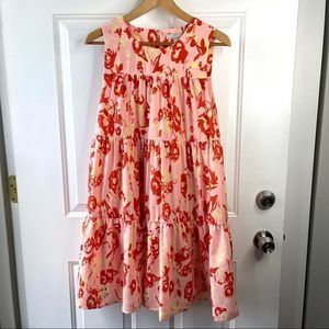 Chelsea 28 Pink With Red Tiered Floral Mini Sleeveless Dress Size Small